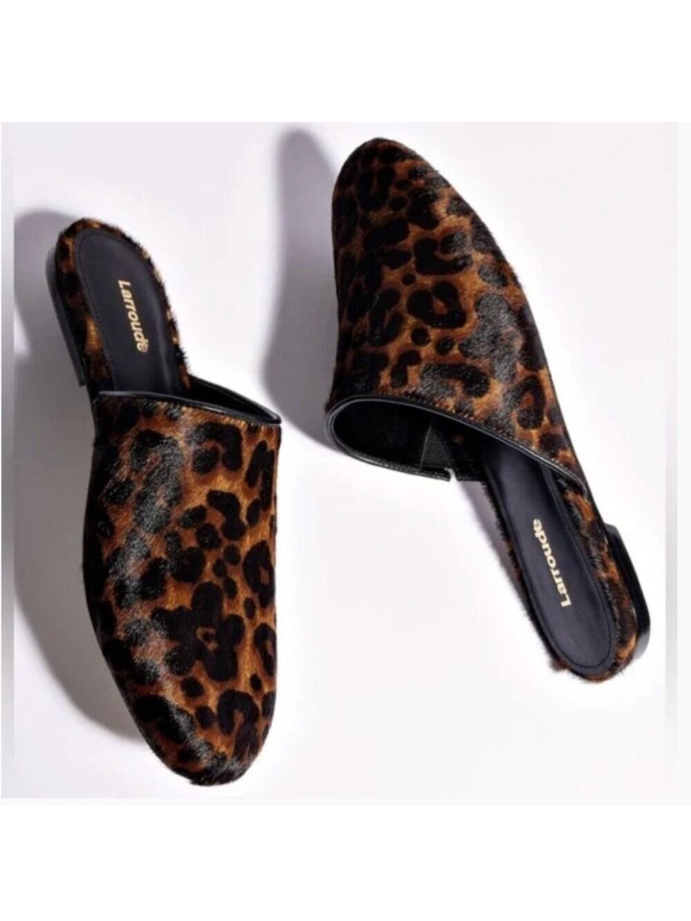 NEW Larroude Venice Flat Mules In Leopard Print Size 8